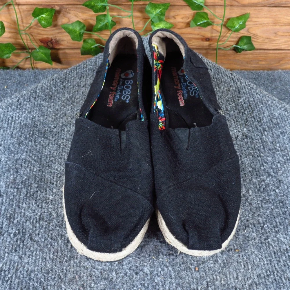 Skechers BOBS Highlights-High Jinx Womens Espadrille Wedge Size 8 Travel Black